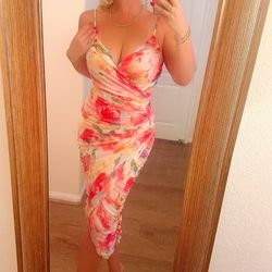 Pink midi mesh flower dress