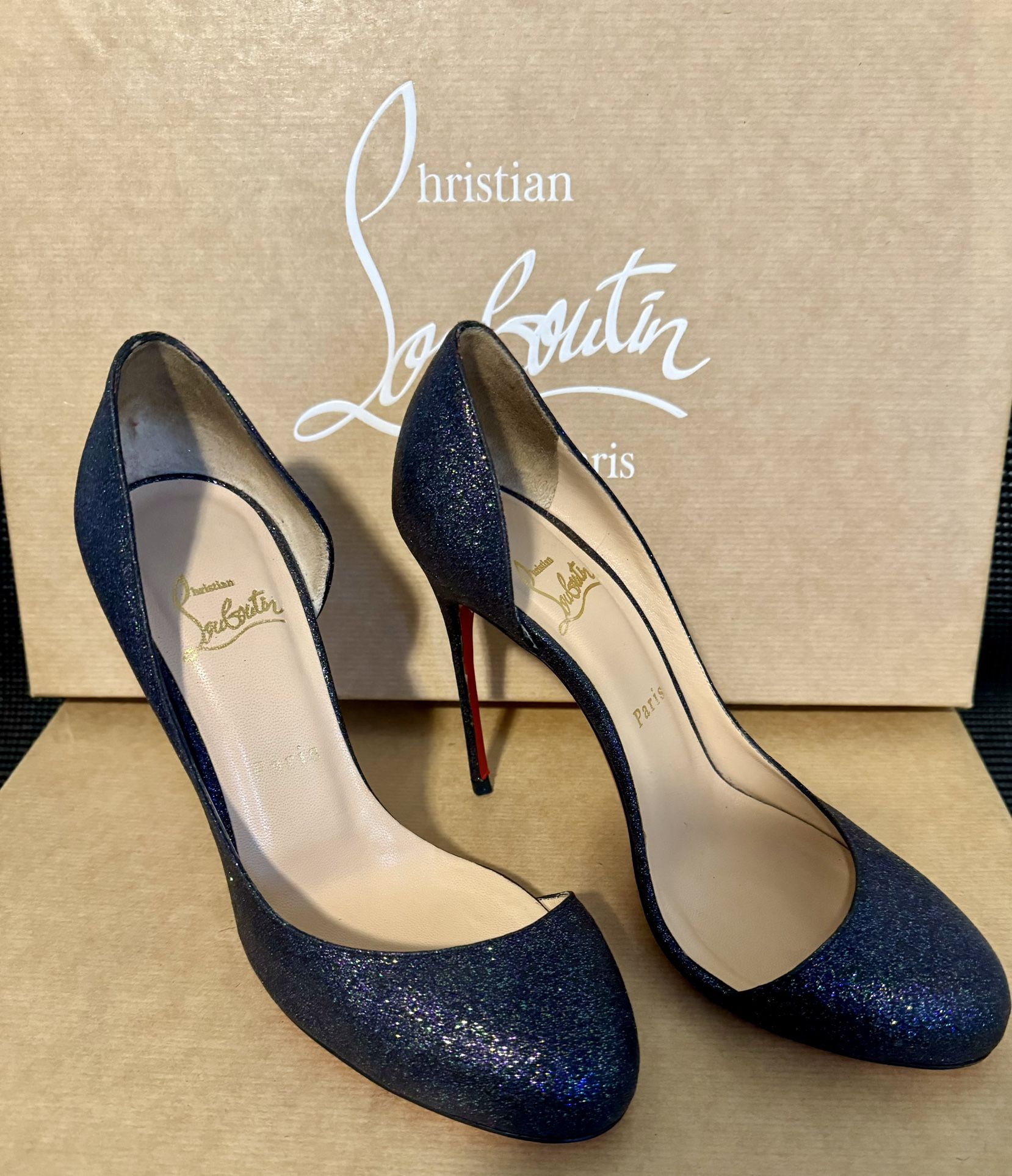 Christian Louboutin Helmour 100 Glitter Mini Stilettos Size 38