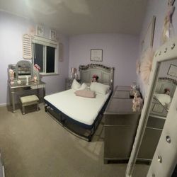 Pier 1 Hayworth Bed Backboard And Makeup Counter with Stool