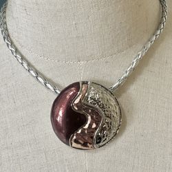 Chico’s Silver And Copper Tone Pendant Necklace On Cord 