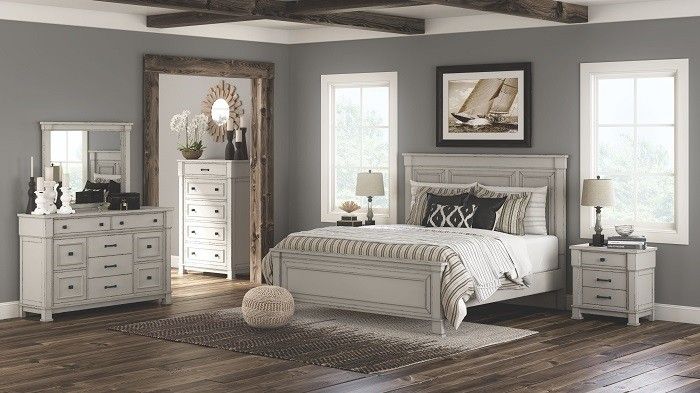 Whitewash-7Pc-Dresser Mirror Queen Panel Bed
