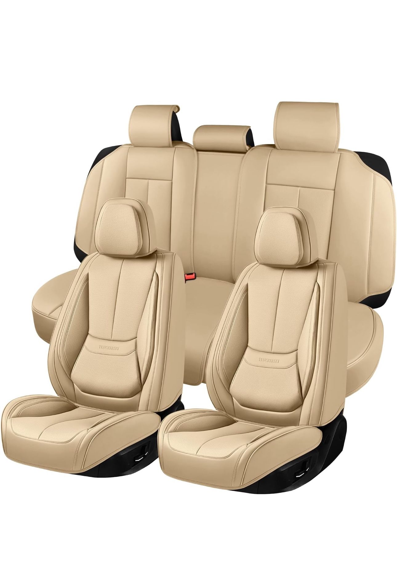 Car Seat Covers Full Set,Leather Waterproof Car Seat Cover,Airbag Compatible,Breathable Design,Suitable for Car,Truck,SUV (Beige)