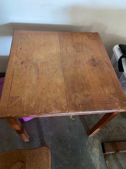 Vintage Wood  Table with Inlaid Design