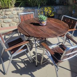 Vintage Redwood & Aluminum 4 Slant Folding Patio Set 5pcs.