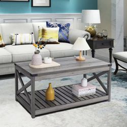 Rainbow Sophia Farmhouse Coffee Table with Slatted Shelf and Corner Protection, 40 Inches, Washed Oak B005