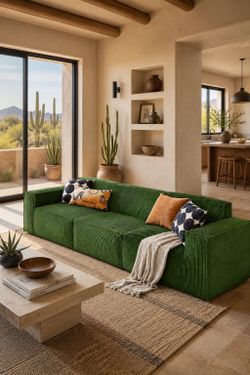New Modern Green 3-Seater Boneless Sofa, Corduroy Modular Floor Couch, Deep Seat Living Room Lounge Sofa
