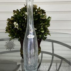 Vintage BLENKO Clear Crackle Glass 12" Bud Vase With Sticker RARE