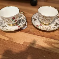 Pair Of Vintage Strawberry Cups Saucers