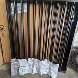 No Pawblems Free Standing Dog Gate with Door, 30'' Tall Foldable Dog Fence for Indoor & Outdoor, Up to 104 Inch Extra Wide Puppy Gate for Stairs, Hall