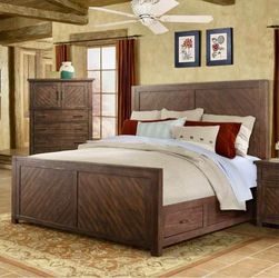Rustic Wood Queen Bed Frame with Storage Drawers