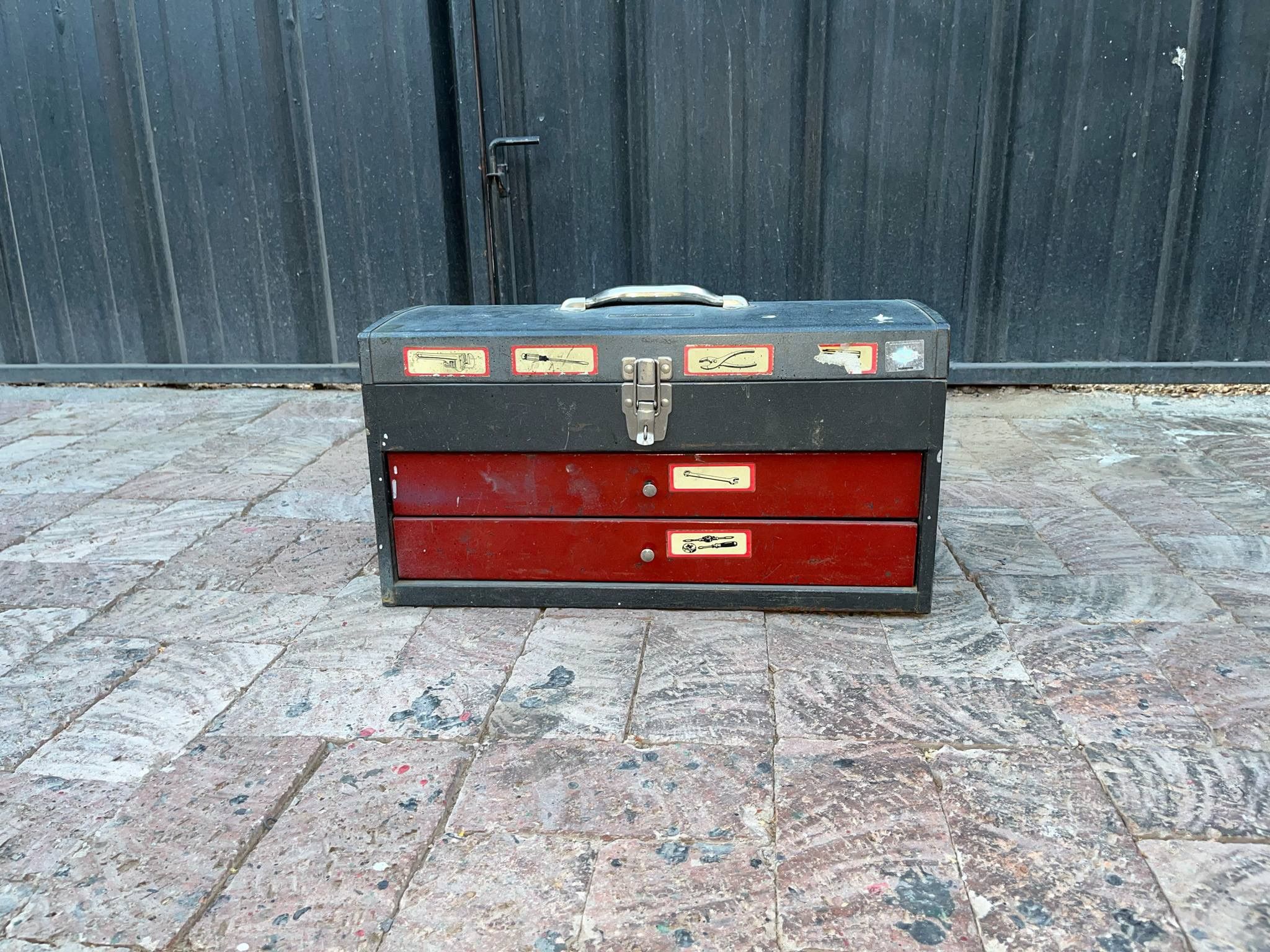 Vintage JC Penney large portable 2-drawer metal tool box chest