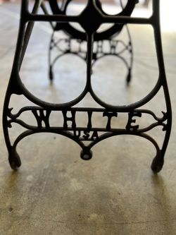 Vintage “WHITE USA” Sewing Machine Table with castor wheels.