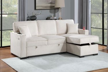 Brand new gray/biege/brown/black corduroy sectional with pullout sofa