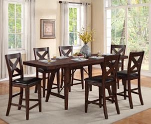 Gorgeous Crown Mark Furniture Extendable Counter Height Dining Room Set With 6 Cushioned Chairs