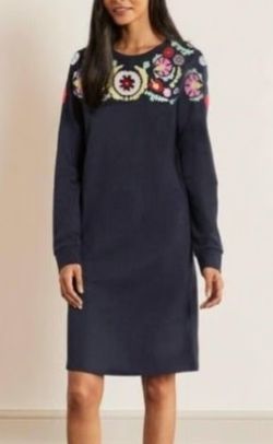 Boden Oriel Embroidered Navy Sweatshirt Dress Size 6 NWOT
