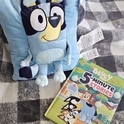Bluey Plush Pillow and 5 Minute Stories Book
