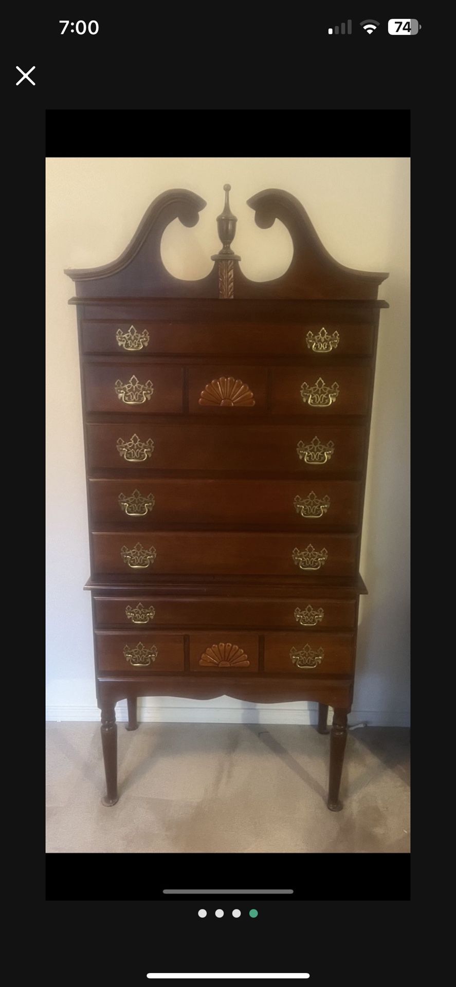 Solid Mahogany Queen Anne Highboy Chest