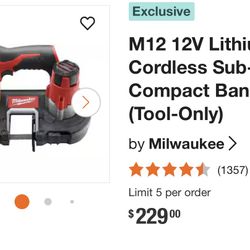 M12 12V Lithium-lon Cordless SubCompact Band Saw