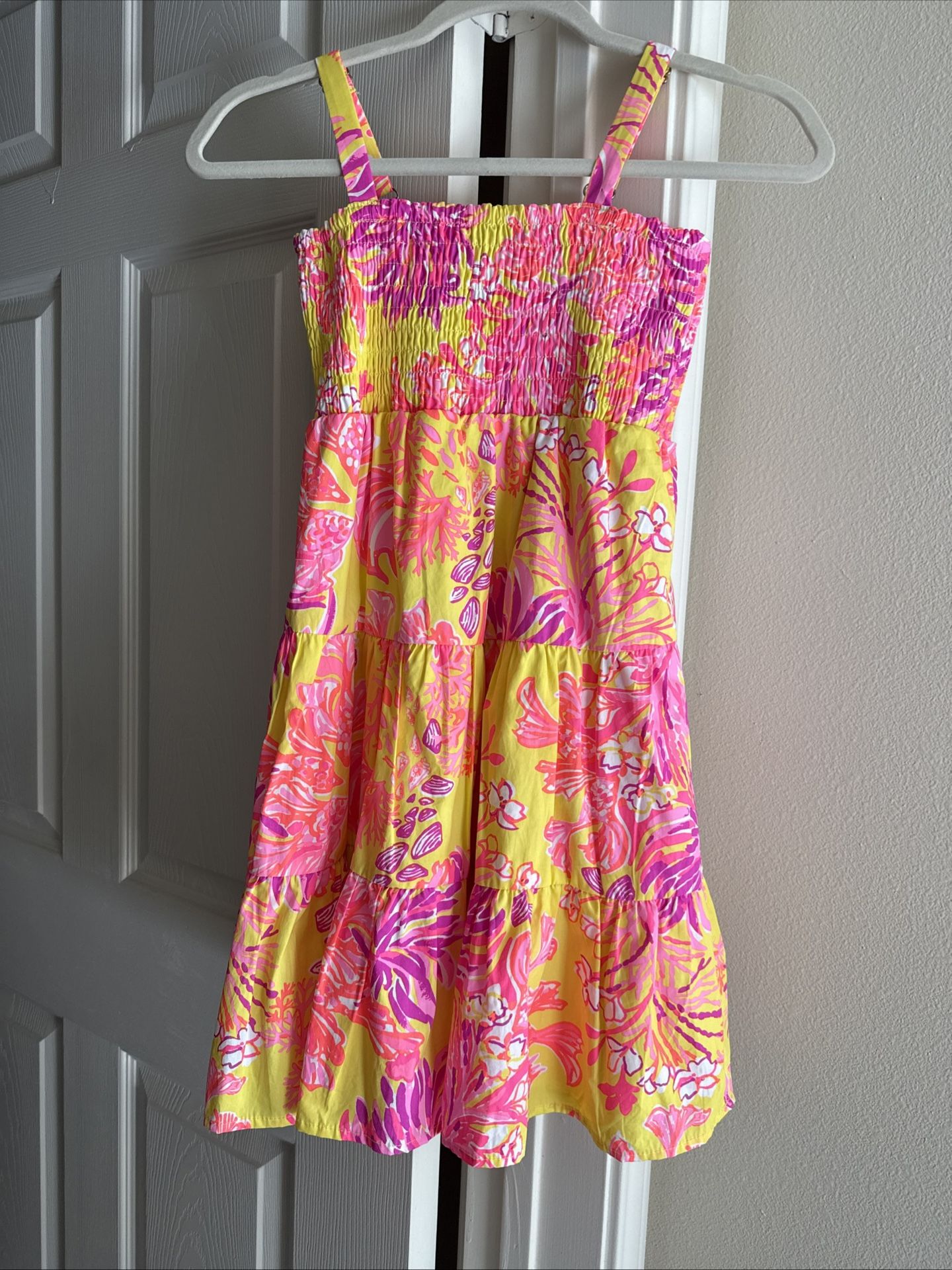 Lilly Pulitzer Girls Large Calla Yellow Violet Pink Sea Floral Sundress