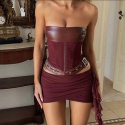 Burgundy Corset And Skirt Set Sz L