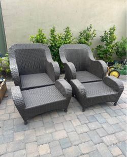 Outdoor Wicker Chairs with Ottomans – Set of 2