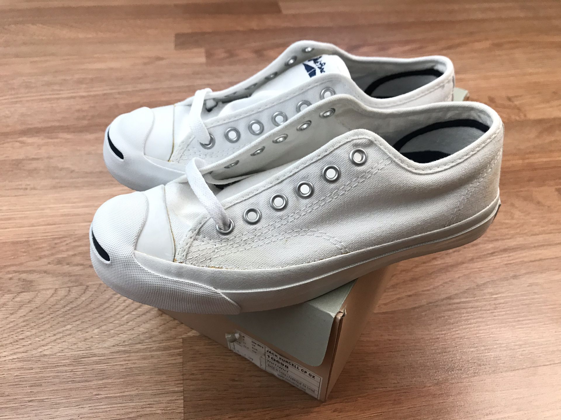 VINTAGE VTG CONVERSE JACK PURCELL SHOES SNEAKERS TENNIS MENS 4.5 WOMENS 6 WHITE CANVAS OX OXFORD DS DEADSTOCK