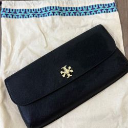 Tory Burch Black Clutch With Gold Hardware