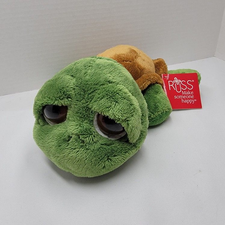 10" 2019 Russ Berrie Shecky Turtle Stuffed Animal Plush Tortoise Green Bean Bag