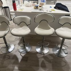 White Bar Stools PU Leather - Set of 4