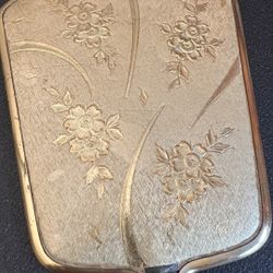 Vintage Gold-Tone Hand Mirror with Floral Engraving