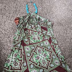 Sky Halter Dress S – Turquoise Bead Neckline
