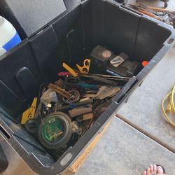 Large tote full of tools, misc