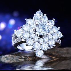 "Generous Vintage Zircon Silver Luxury Flower Rings for Women, VP1690