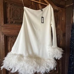 Boohoo white feather dress - L 