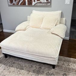 Oversized Cream Corduroy Chaise Lounge Chair