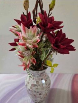 *** SPECIAL *** Mosaic Vase with Faux Red Magnolias & Blushing Brides @ Lasting Creations