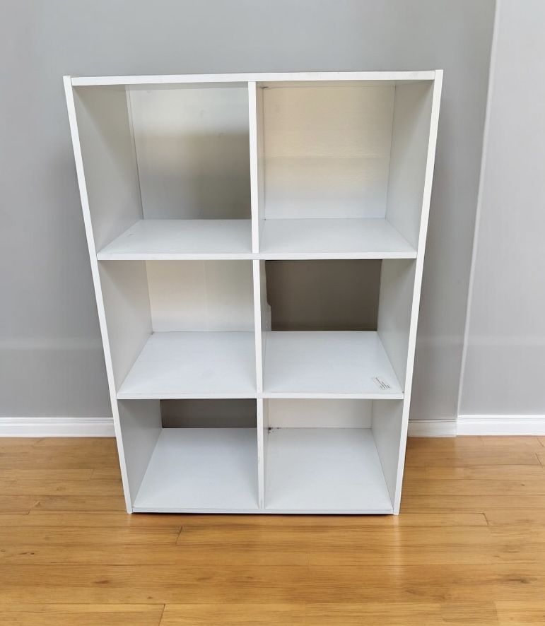 Brand new white wood six cube display bookcase