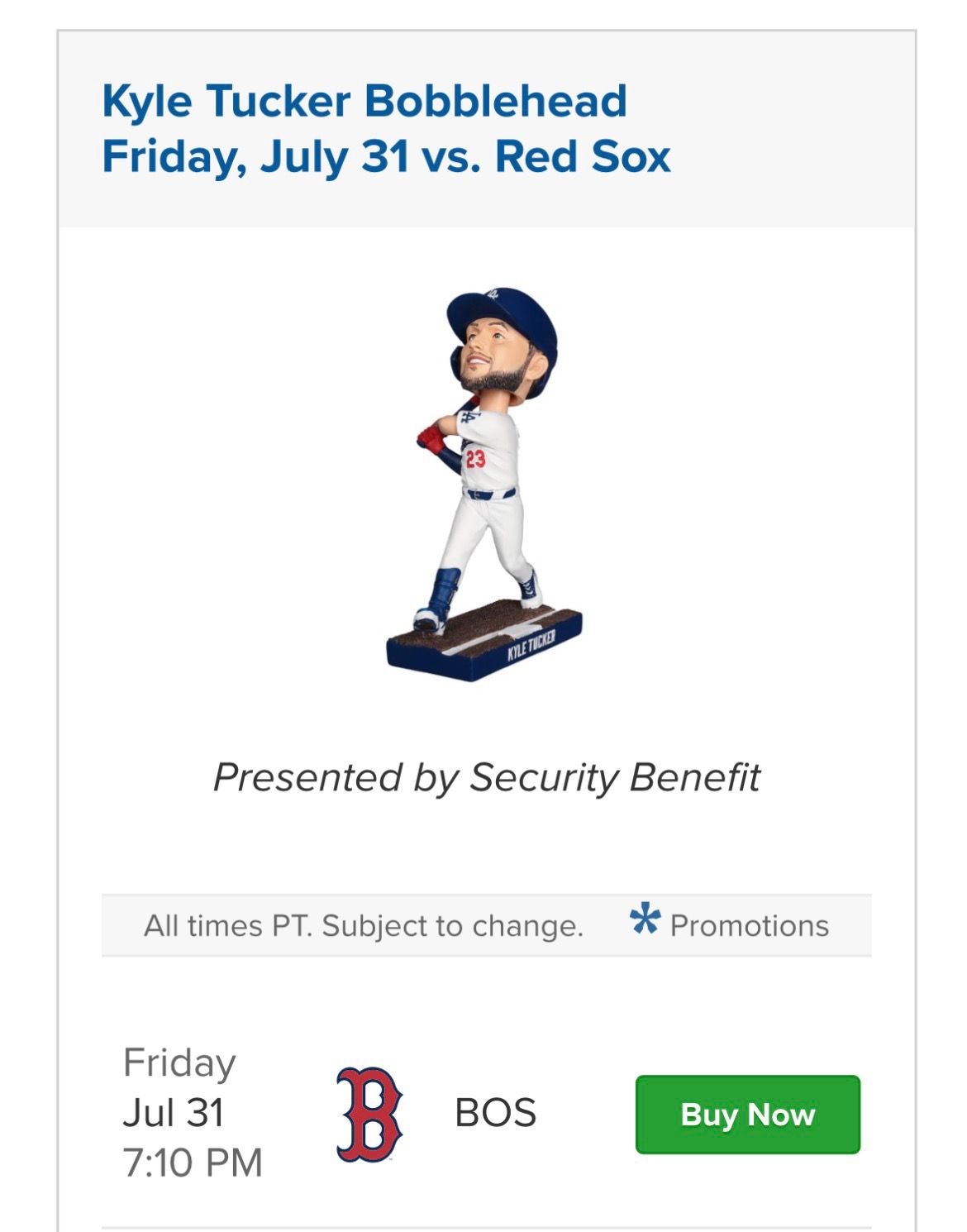 7/31 Dodgers vs Red Sox - Kyle Tucker Bobblehead Giveaway