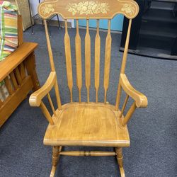 Light Brown Wood Fruit Banner Rocking Chair $35