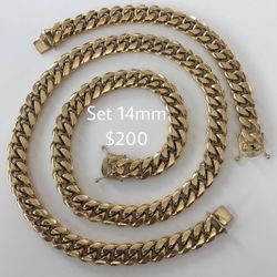 14MM Cuban Link Set 14k Gold Plated Doesn't Loses Color 