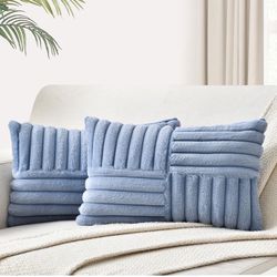 12x20” Pack of 2, Faux Fur Plush Decorative Throw Pillow Covers- Blue