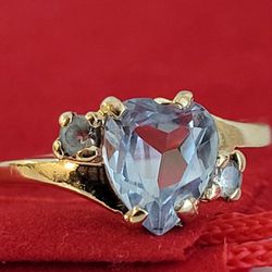 ❤️14k Size 6.75 Beautiful Solid Yellow Gold Heart-Shaped Aquamarine Ring!/ Anillo de Oro con Aquamarine!👌🎁Post Tags: Anillo de Oro