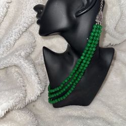 Vintage 3 Strand Natural Green Jade Beaded Necklace, 743 ct