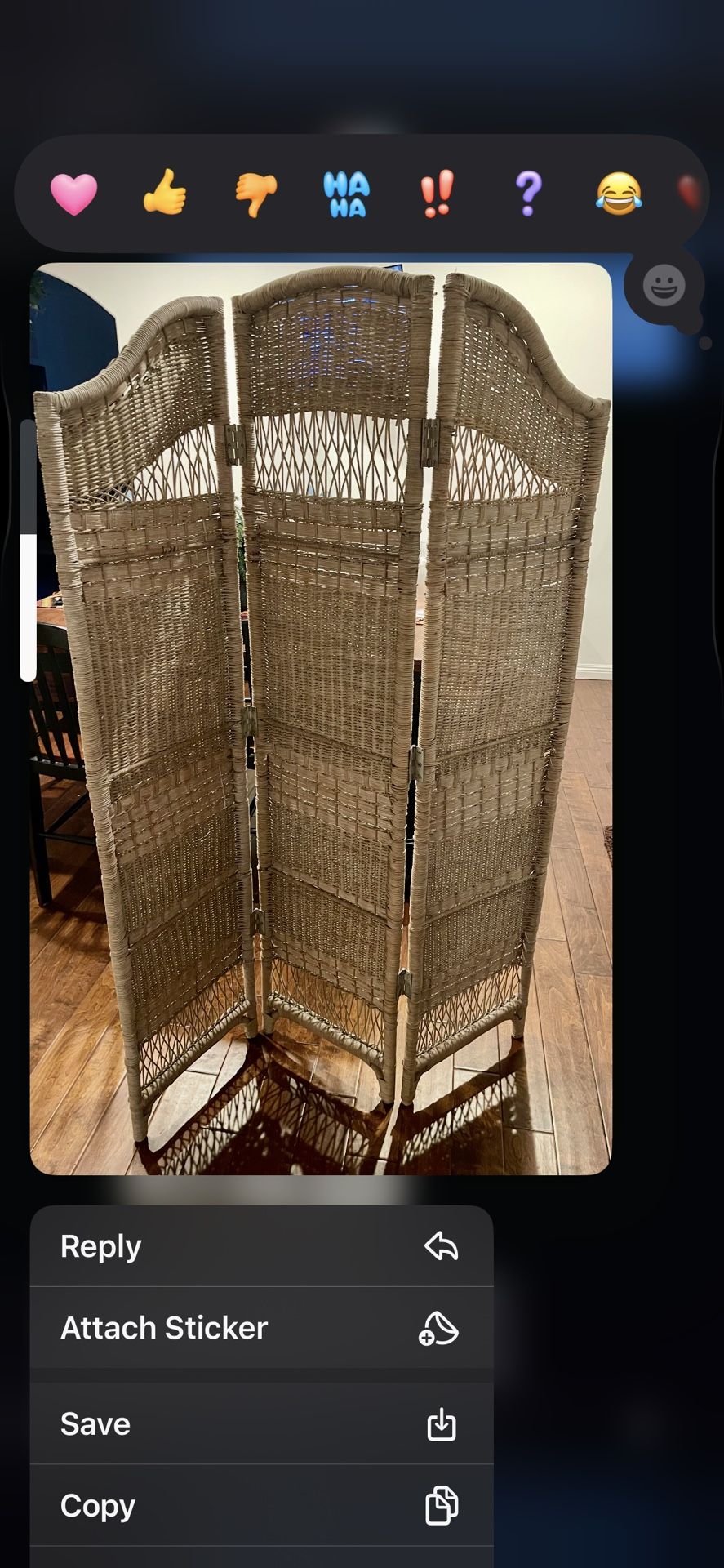 Vintage Crème Colored Wicker Trifold Divider/Screen