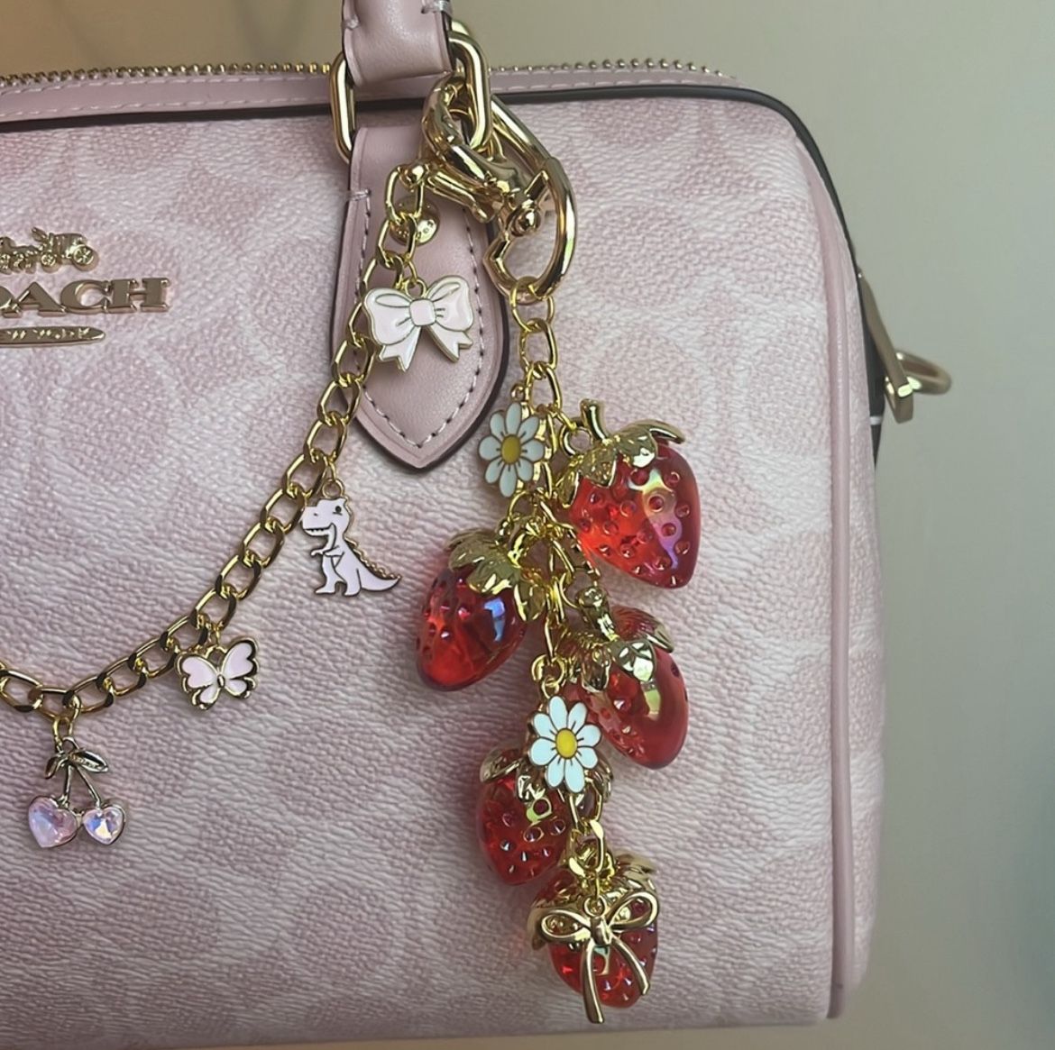 Strawberry cluster and Floral Charm keychain