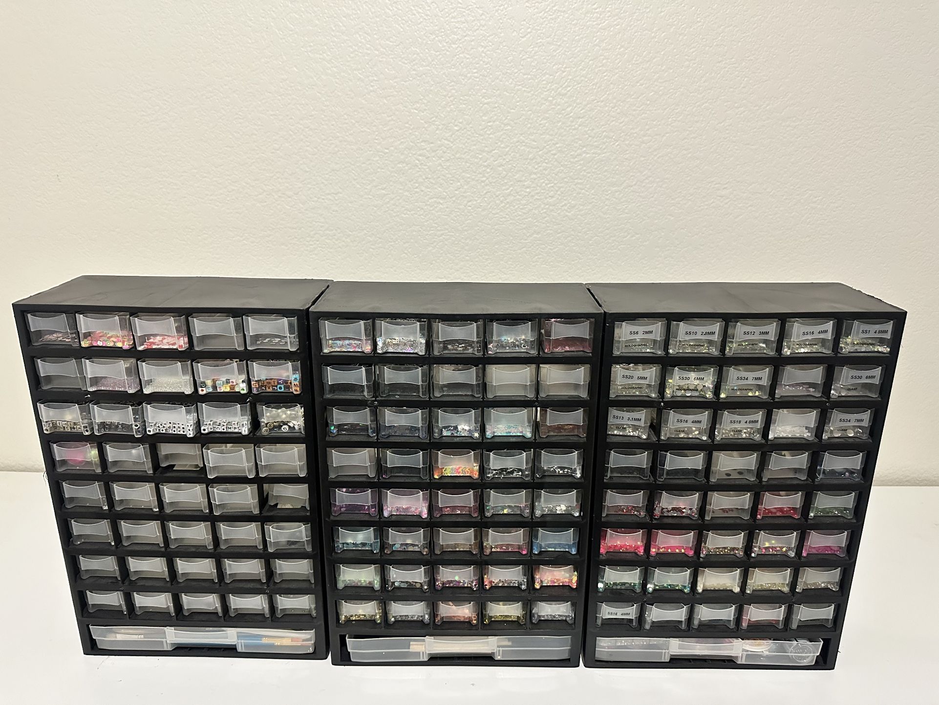 3 Containers Of Some Glitter, Studs, Gems