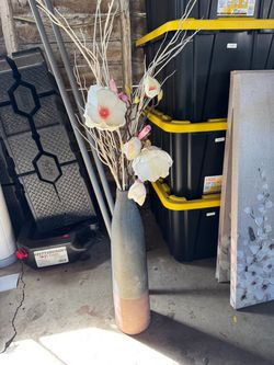 Tall Floor Vase with Faux Floral Arrangement