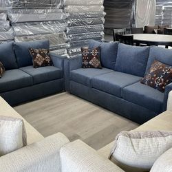Blue 2-PC Sofa Loveseat Set 