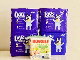 LUVS Diaper Size 4  & Huggies Wipes Bundle