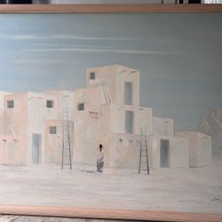 Original oil painting by artist Jose Aricopa "Adobe Pueblo"